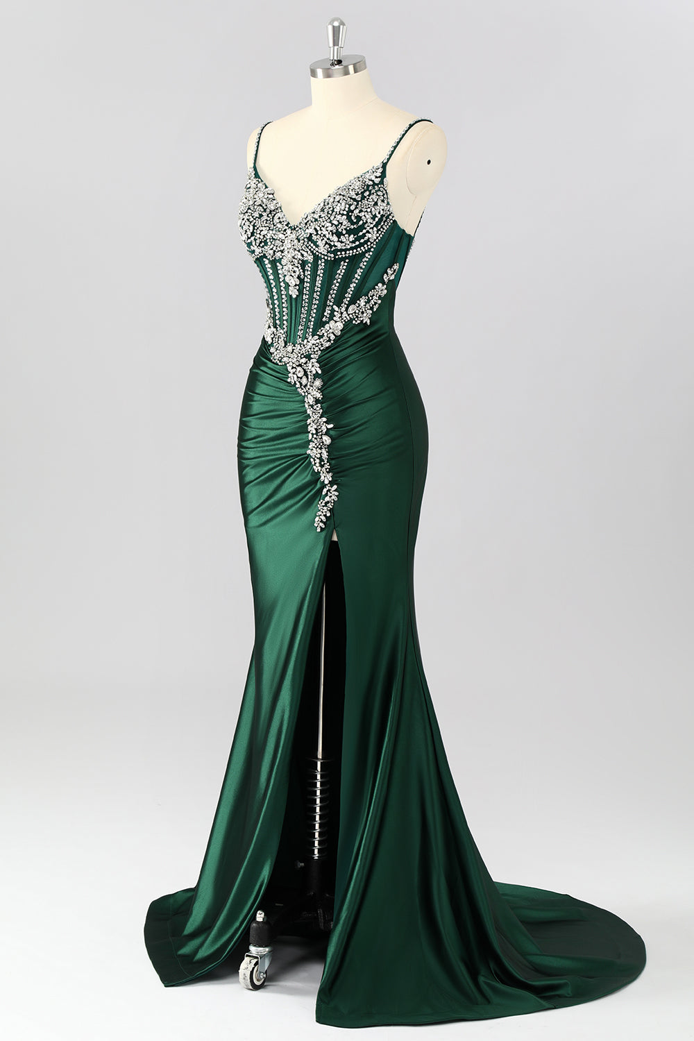 Dark Green Corset Mermaid Long Prom Dress with Rhinestones