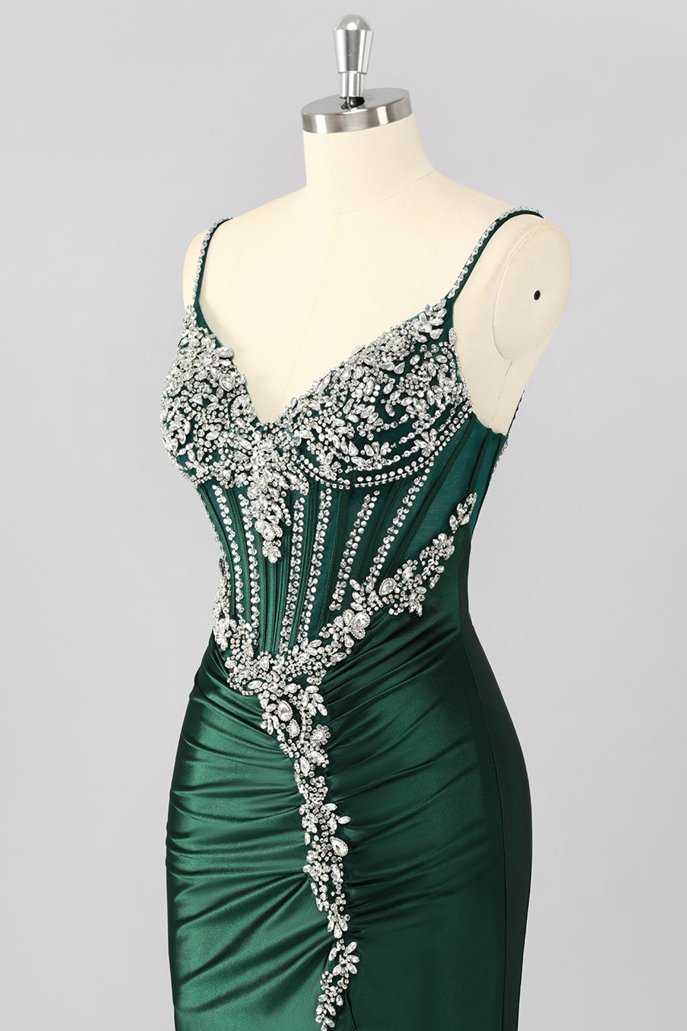 Dark Green Corset Mermaid Long Prom Dress with Rhinestones