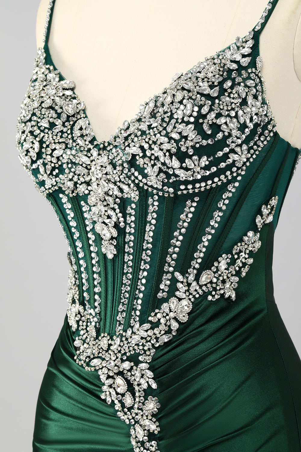 Dark Green Corset Mermaid Long Prom Dress with Rhinestones