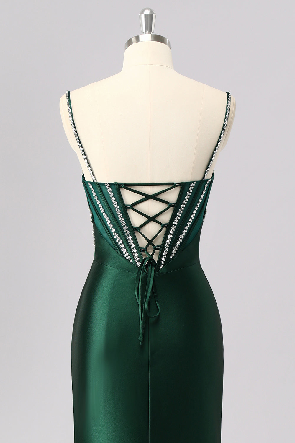 Dark Green Corset Mermaid Long Prom Dress with Rhinestones