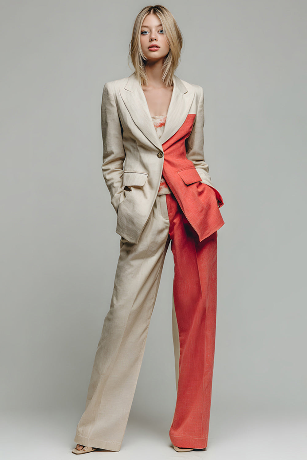 Khaki 2 Piece Peak Lapel Prom Suits with Pockets