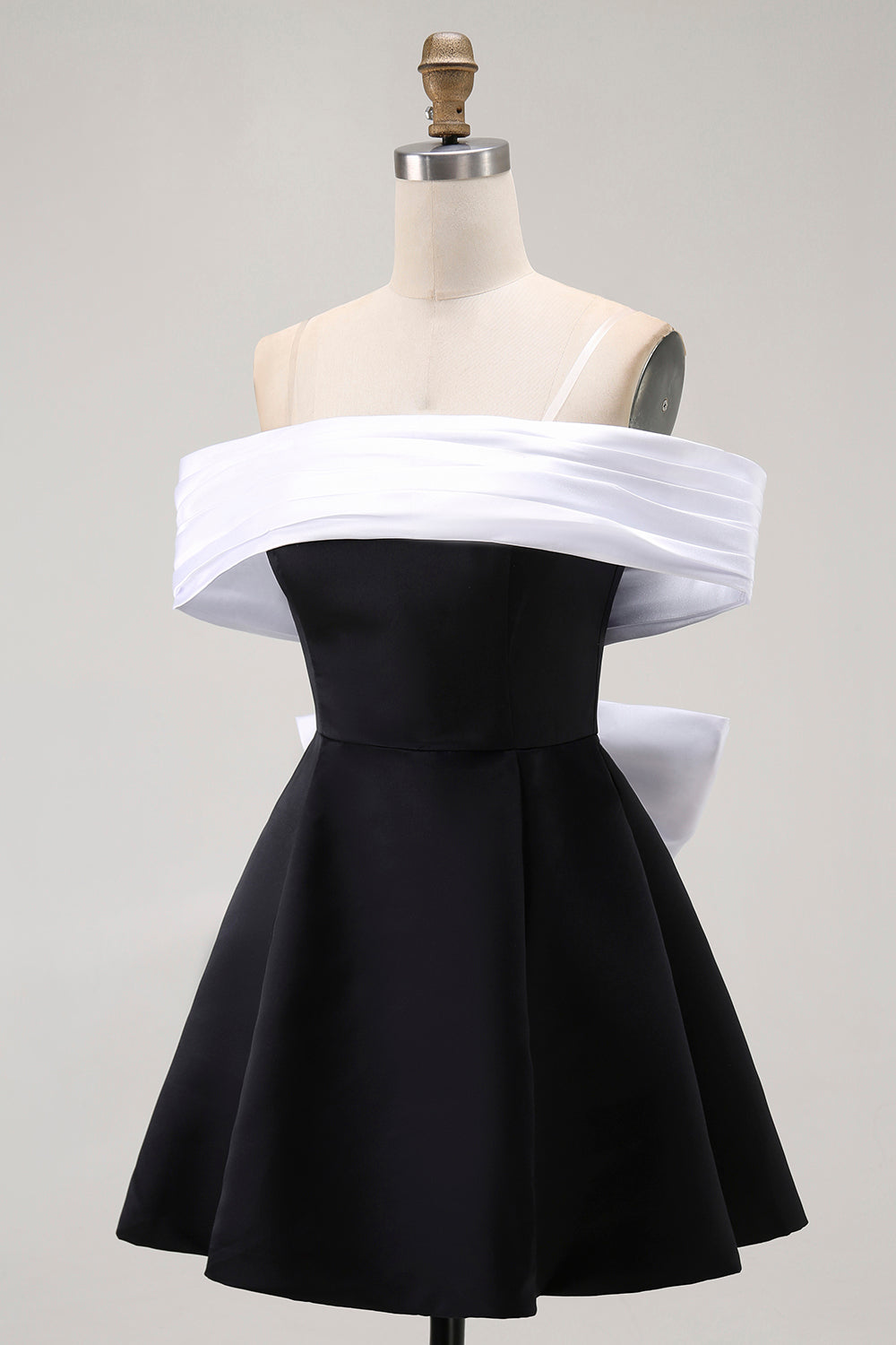 Black Off the Shoulder A Line Short Homecoming Dress with Bow