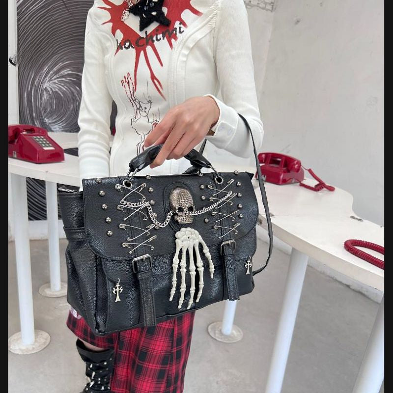 Gothic Lolita Punk Rivet Chain Skull One Shoulder Bag - Fashionpara