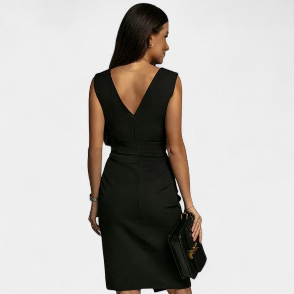 Surplice V-Neck Sleeveless Ruched Front Split Bodycon Midi Dress 6