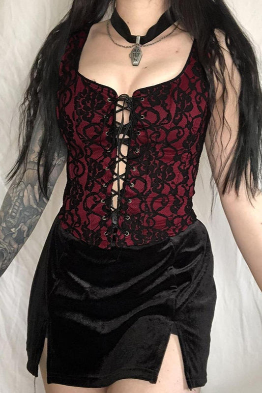 Gothic Lace Contrast Bustier Corset