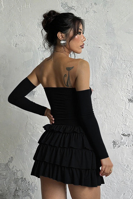 Vintage Long Sleeve Off Shoulder Mini Dress