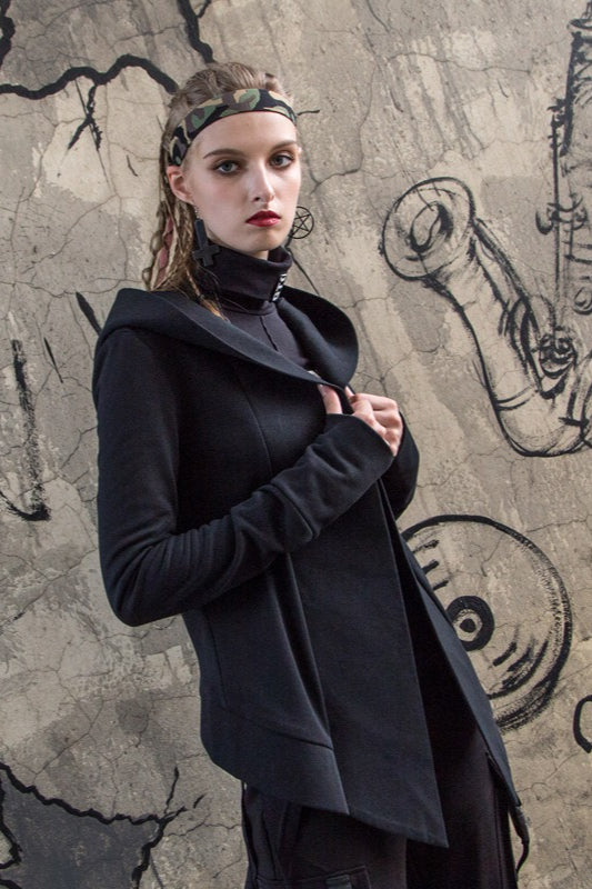 Stylish Dark Hooded Cardigan for Trendy Layering Looks