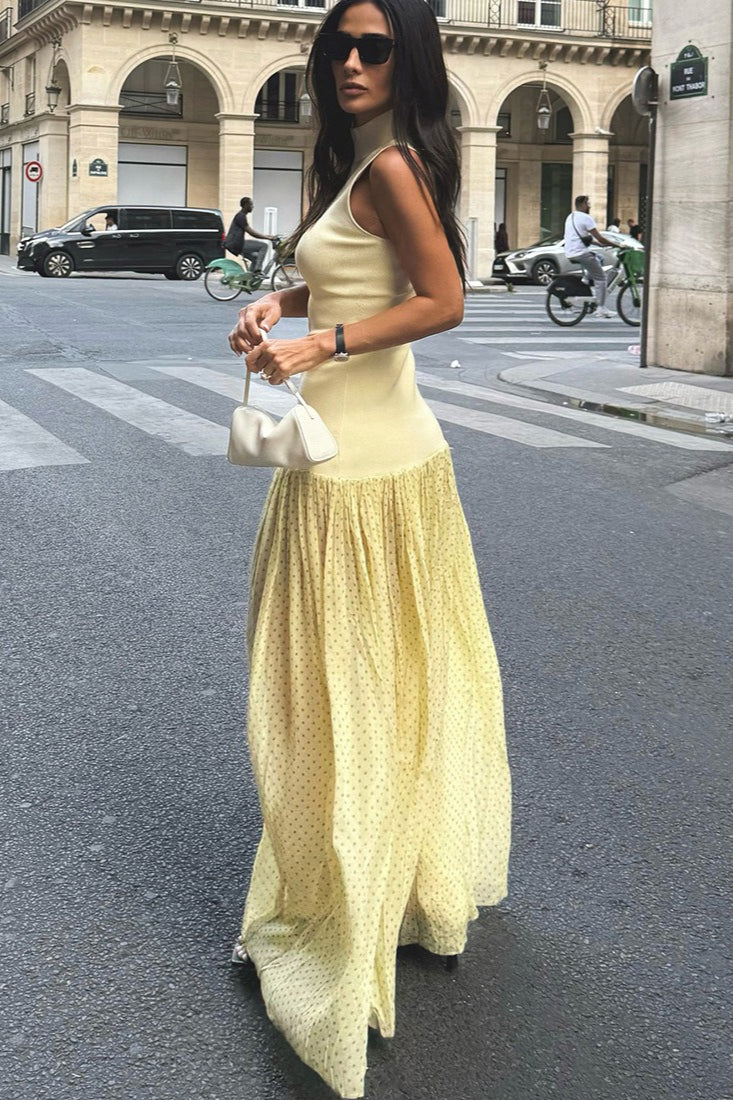 Polka Dot Patchwork Maxi Dress - Fashionpara