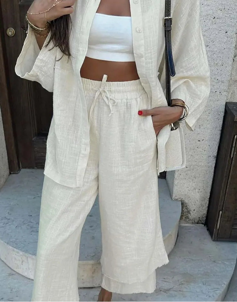 Apricot Cotton Drawstring Trousers Office Two Piece Set