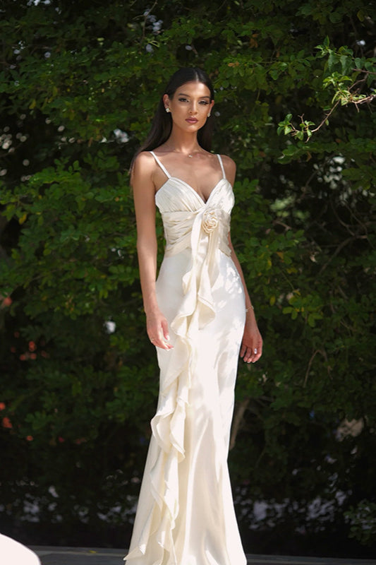 Satin Floral Tie-Back Slim Fit Slip Dress Party Dress