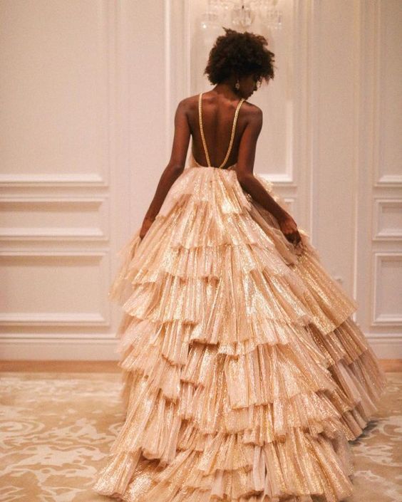 Ball Gown Tiered Skirt Unique Prom Dress - Fashionpara