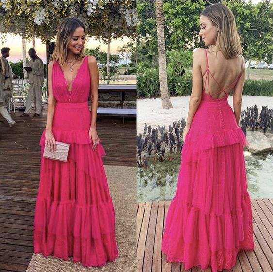 Hot Pink long prom dress Women Party Dress - Fashionpara