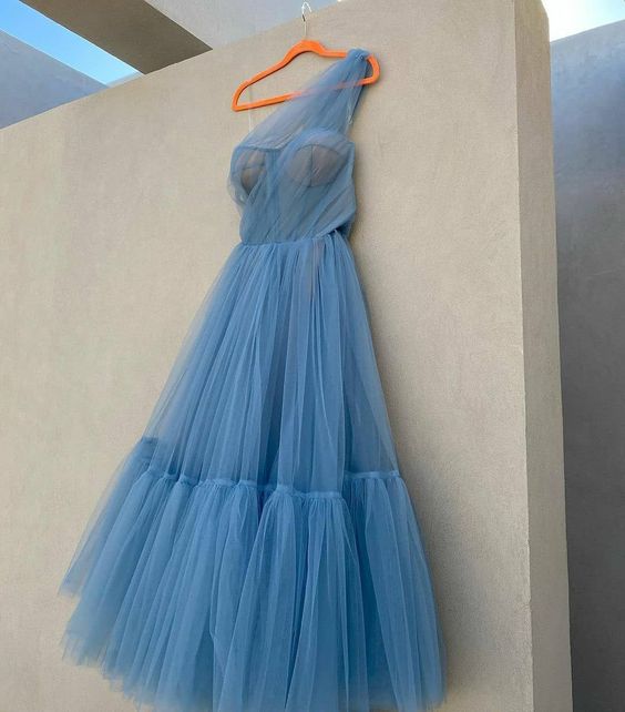 simple blue prom dress,modest evening dresses - Fashionpara