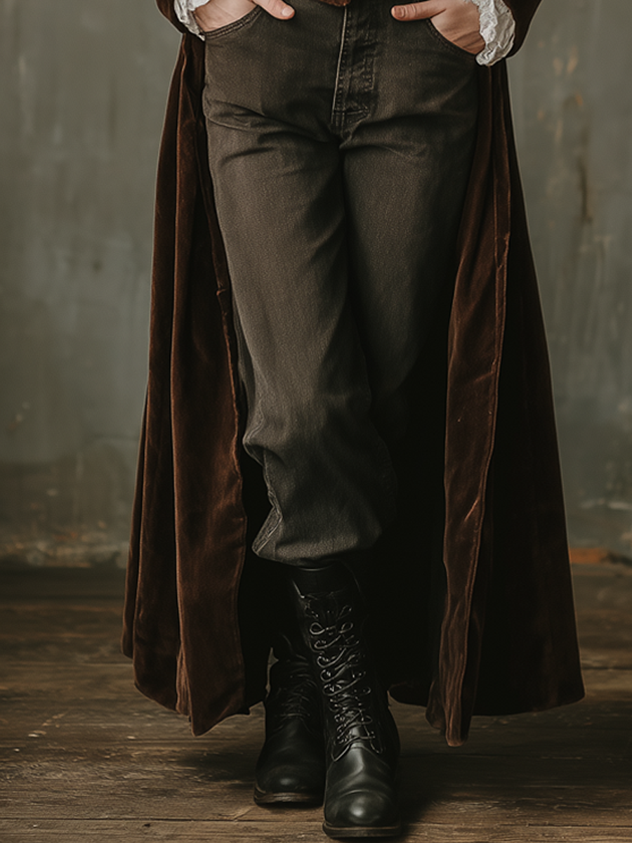 Retro Faux Fur Collar Velvet Long Coat - Fashionpara