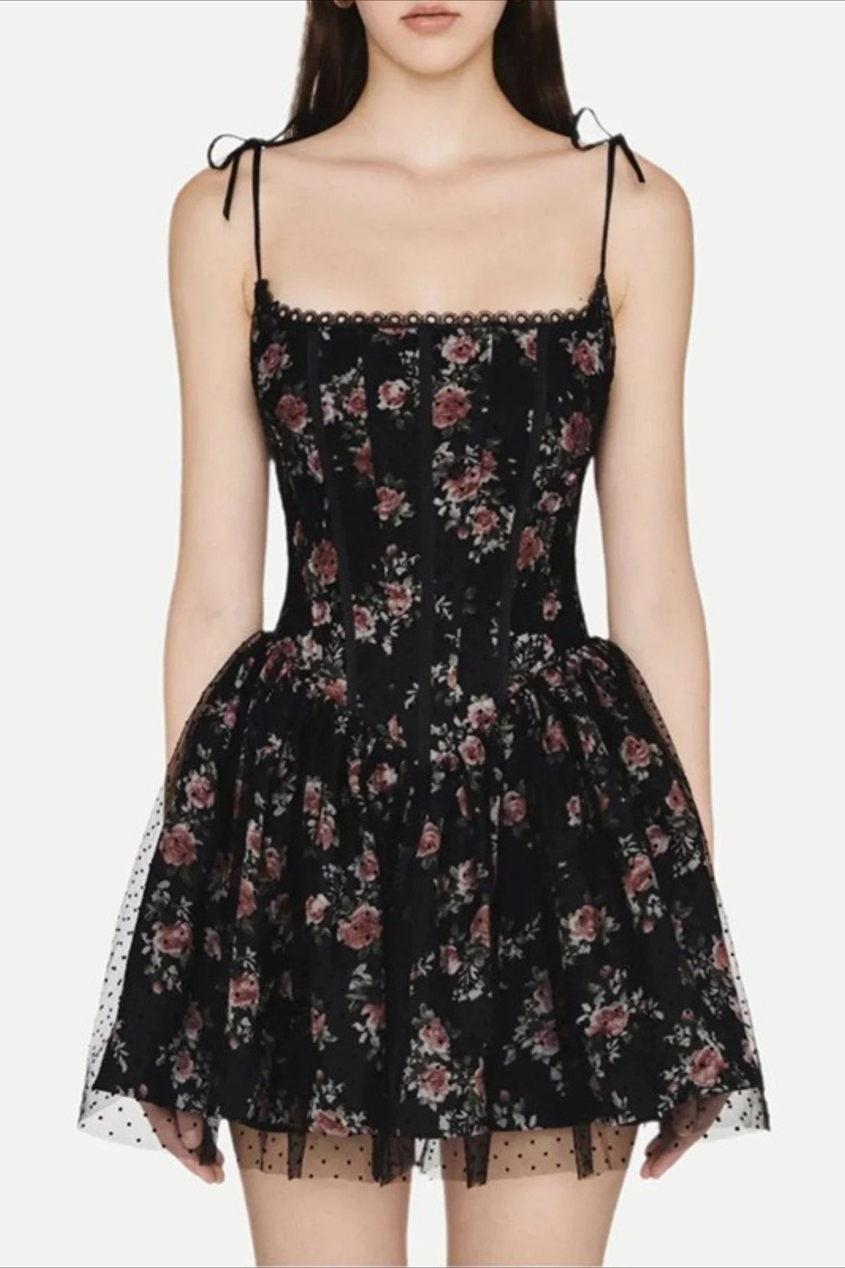 Floral Corset Lace Trim Fit and Flare Mini Dress 3