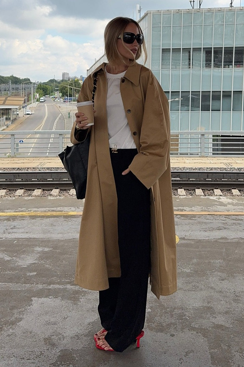 PrincessAce Minimalist Extra-Long Cotton Lapel Overcoat