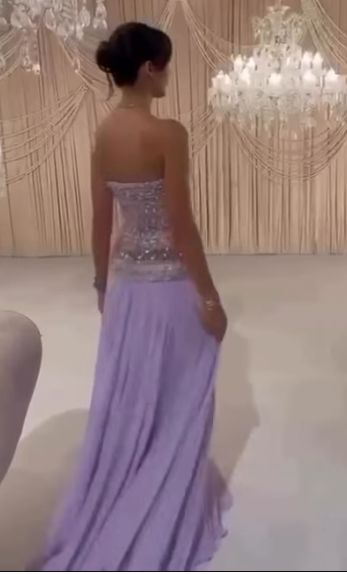 Lilac Strapless Long Prom Dresses Party Dress 20th Birthday Outfits - Fashionpara