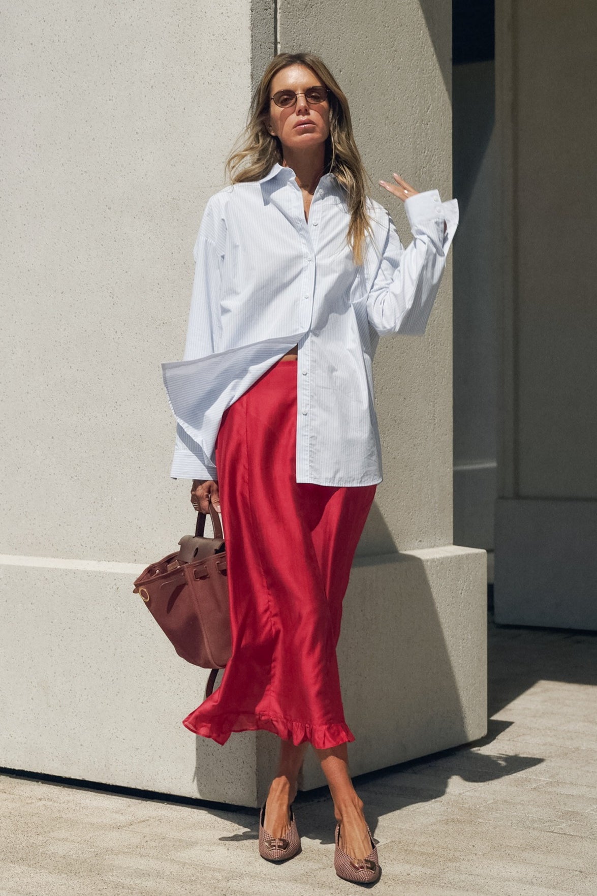 Tencel Ruffle-Hem Midi Skirt