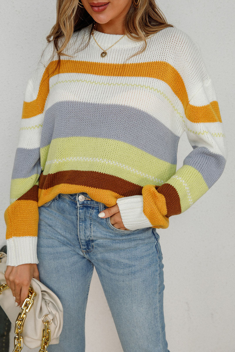 Uniqshe O-Neck Striped Sweater for Effortless Style