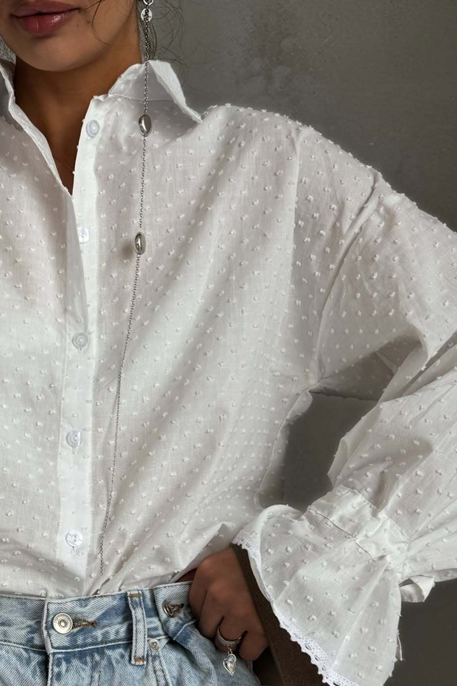 Cotton Single-Breasted Bell Sleeve Blouse