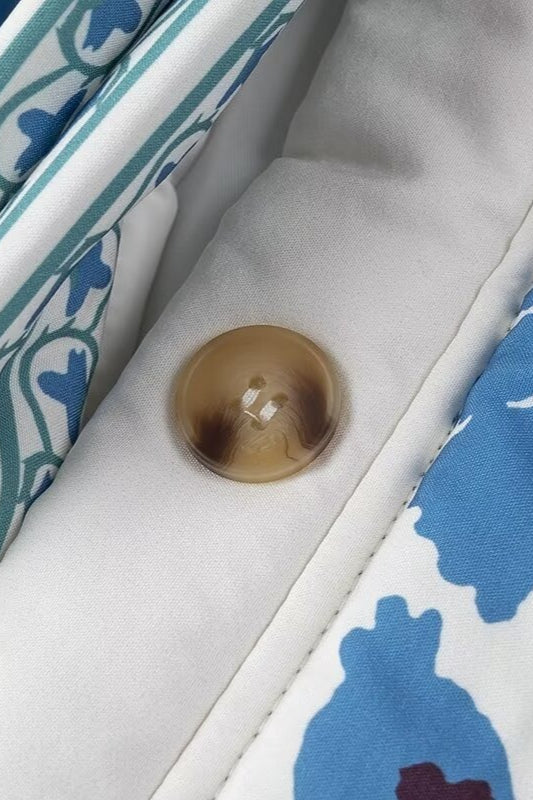 Floral Print Cotton Puffer Coat with Tie Waist for Style