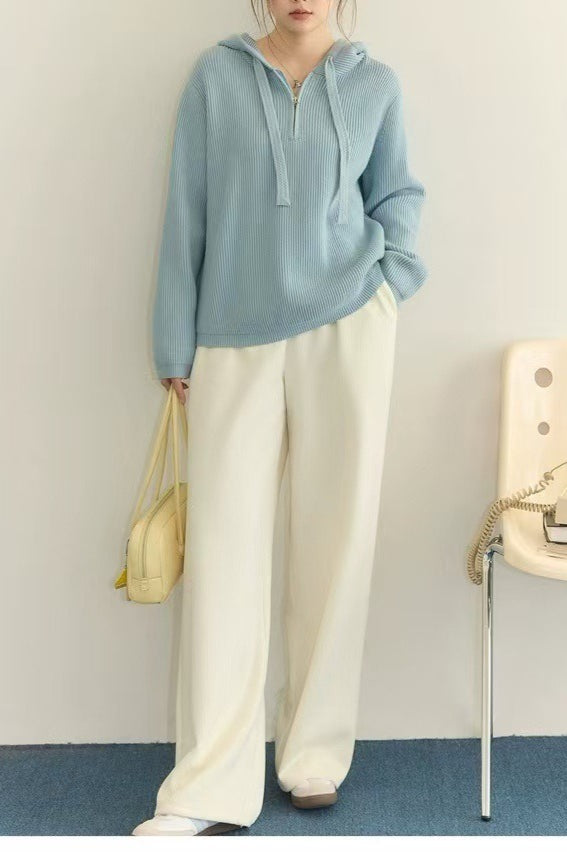 Drawstring Hooded Knit Sweater