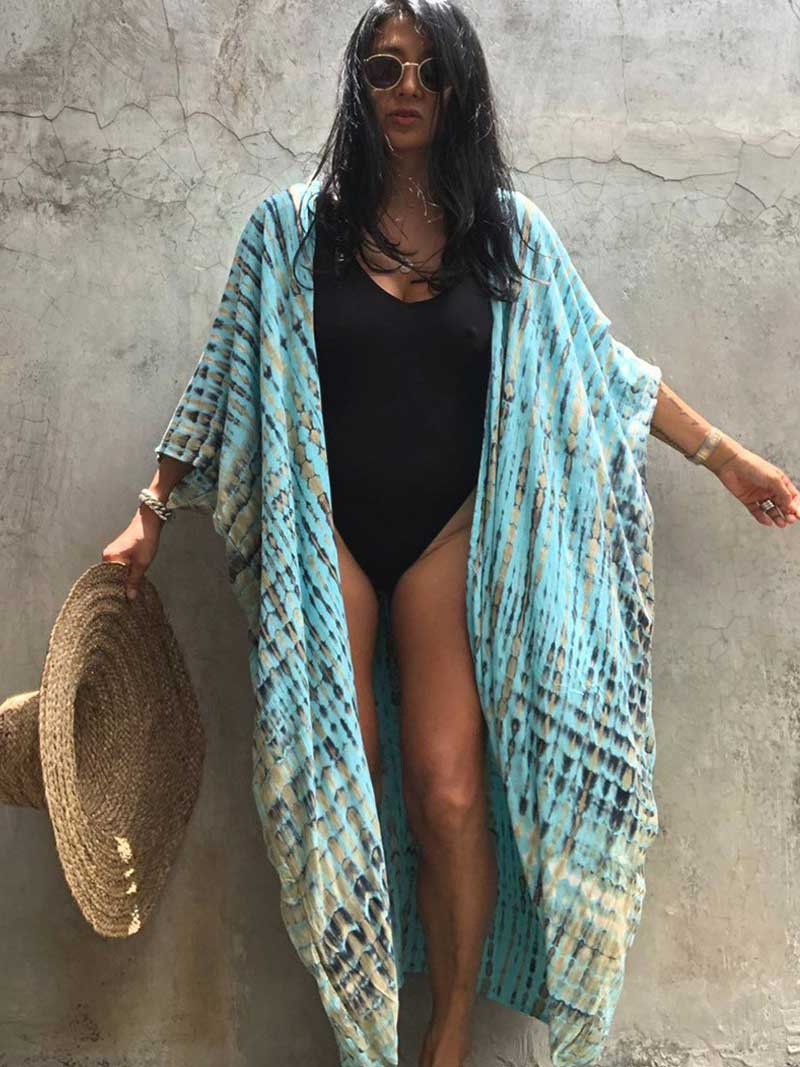 Tie-Dye Print Different Colors Rayon Long Length Gown Kimono Duster Robe 12
