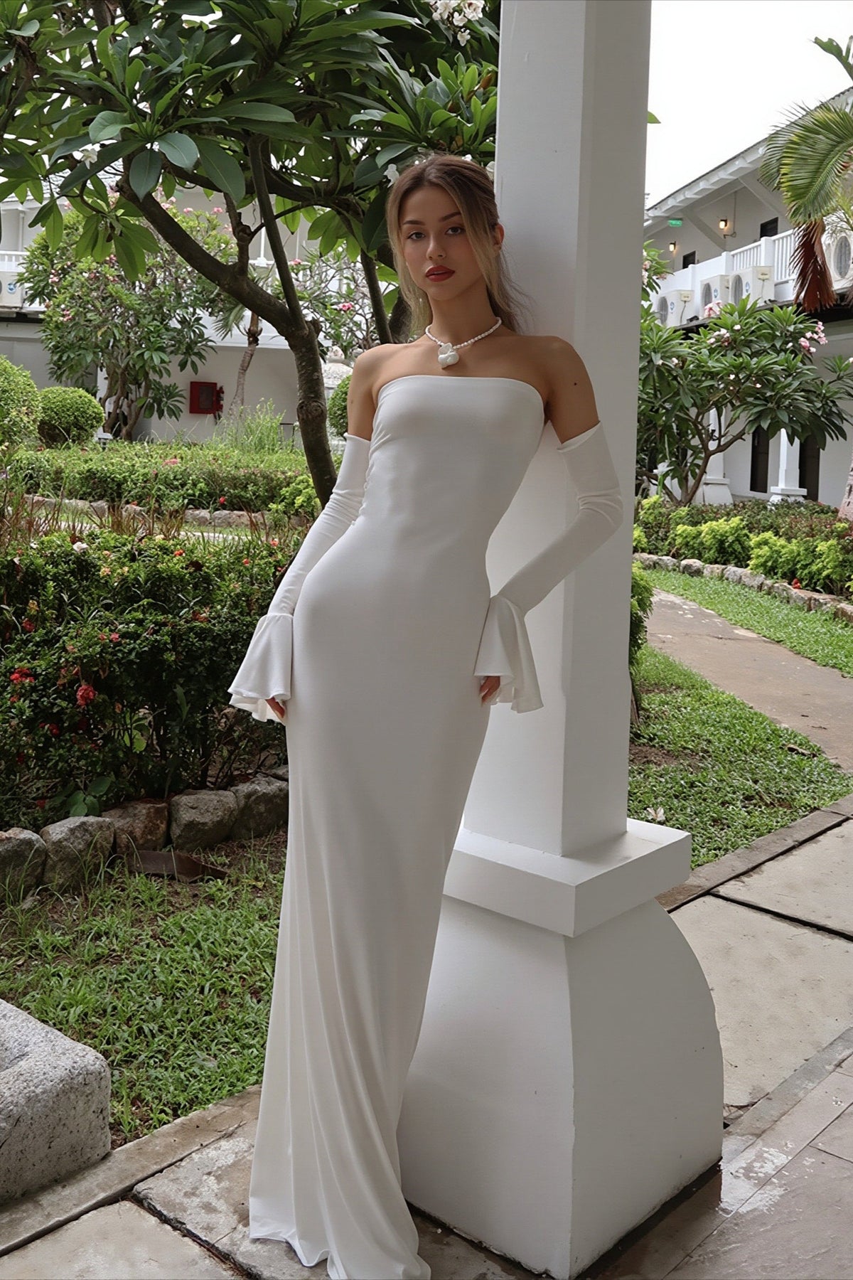 Strapless Long Sleeve Bodycon Maxi Gown
