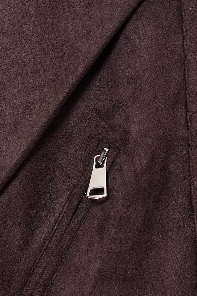 Suede Biker Belted Coat - Fashionpara