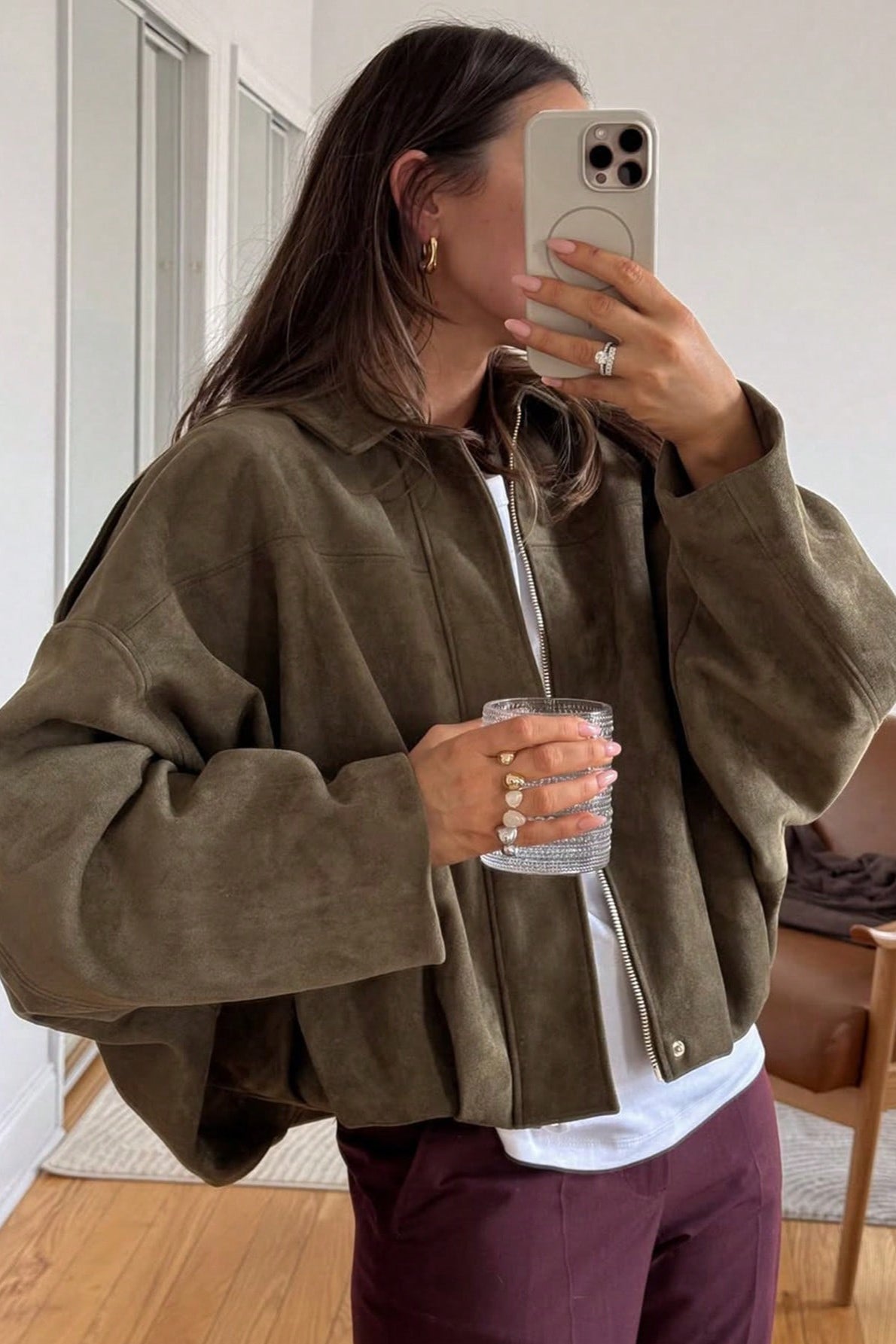 Suede-Look Collared Bomber Jacket 3