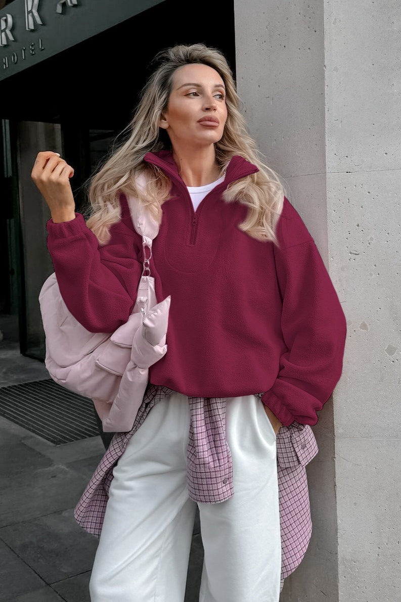 Sherpa Collared Pullover Hoodie - Fashionpara