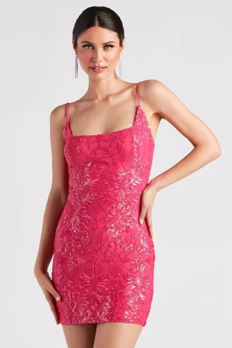 Sequin Square Neck Cami Bodycon Slim Mini Dress - View 7