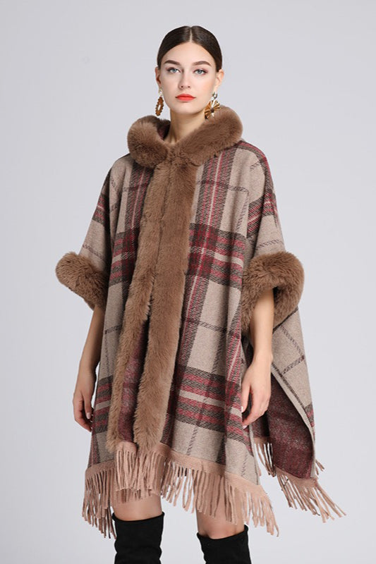 Plus Size Wool Cape Coat with Hood for Elegant Warmth