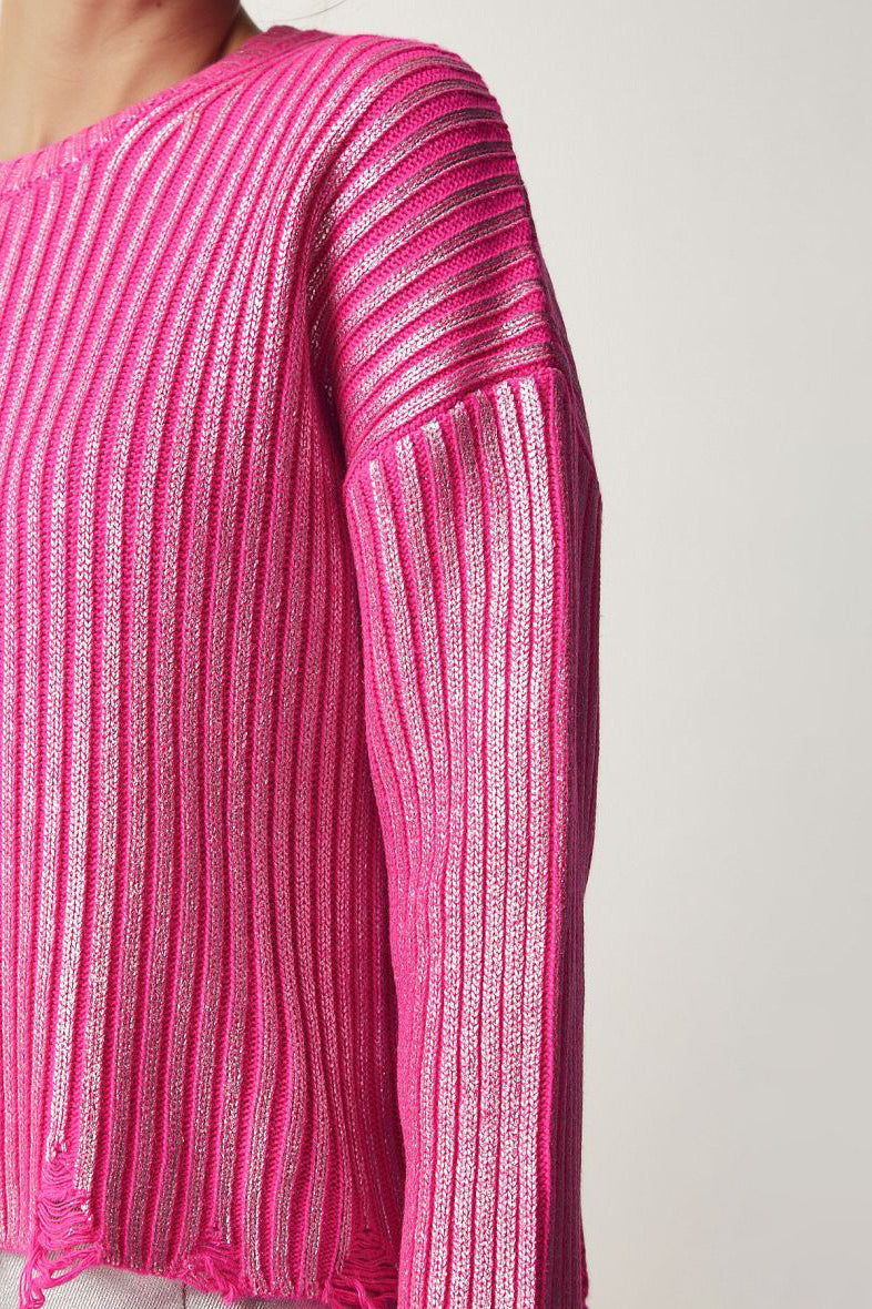 PrincessAce Silver Foil Long Sleeve Slim Fit Sweater