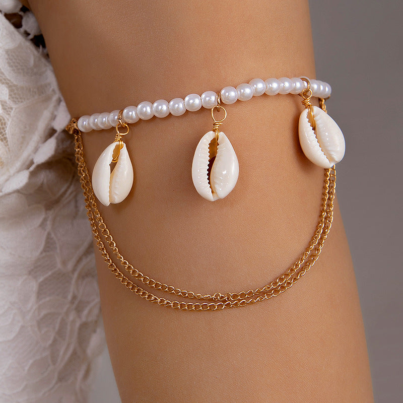 Imitation Pearl Beaded Shell Pendant Arm Necklace