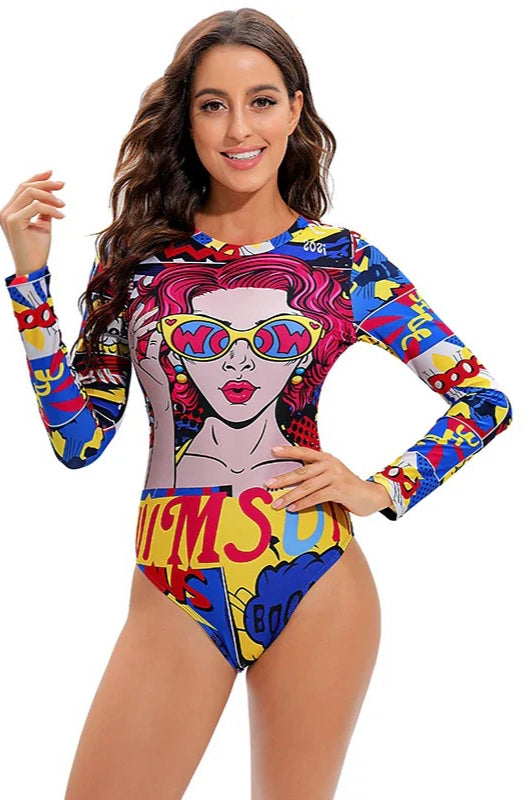 Backless Print Surfing One Piece Set