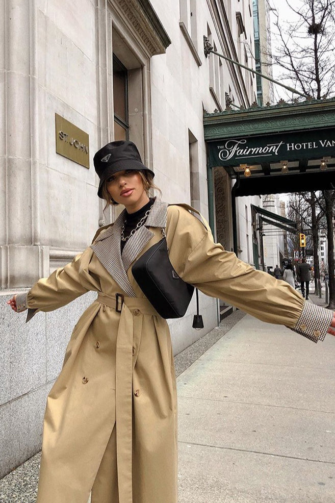 Vintage Double-Breasted Trench Coat with Paneled Design