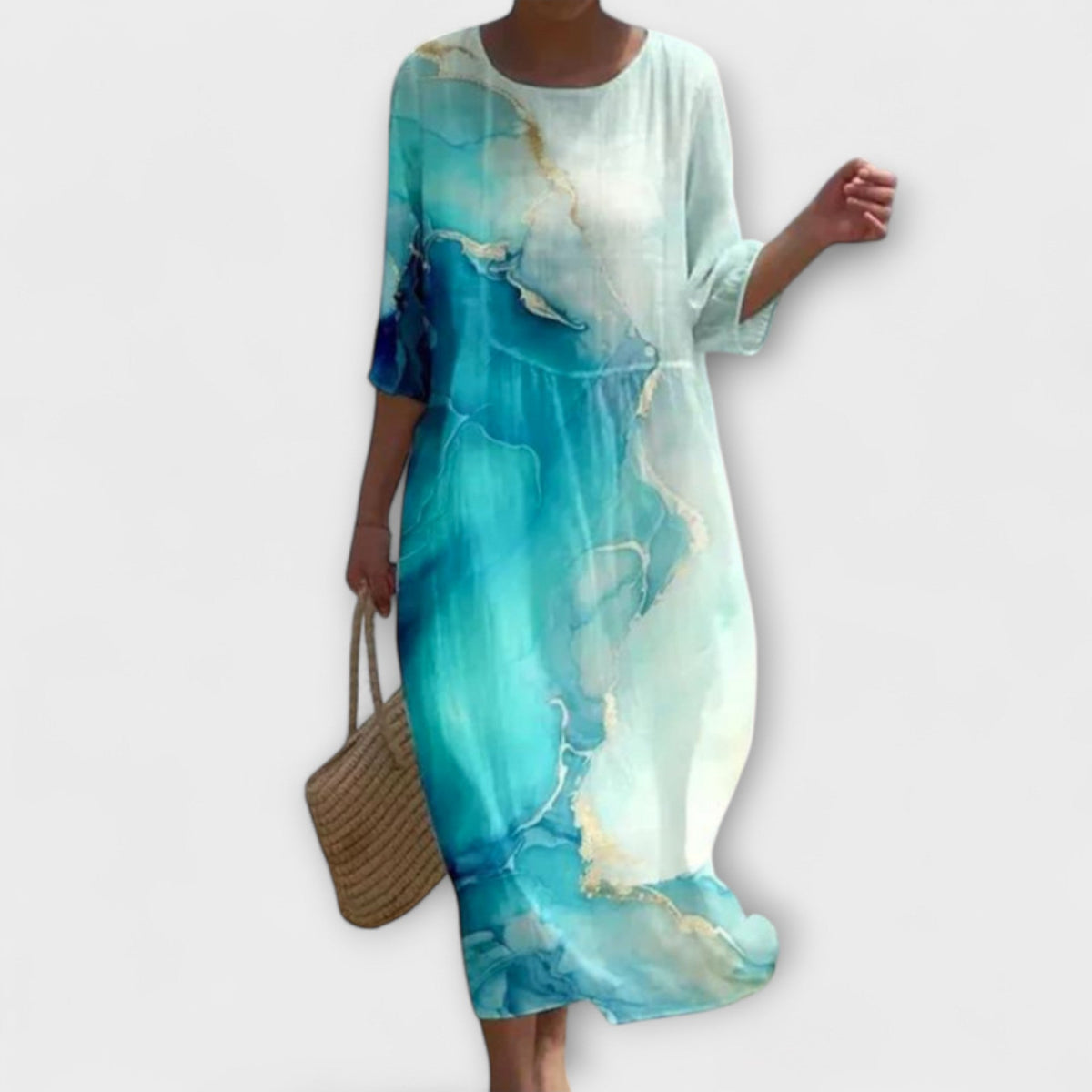 Rose Floral Round Neck Half Sleeve Loose Midi Dress 8