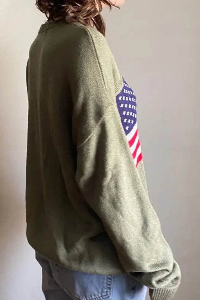 Harajuku Retro US Flag High Neck Sweater