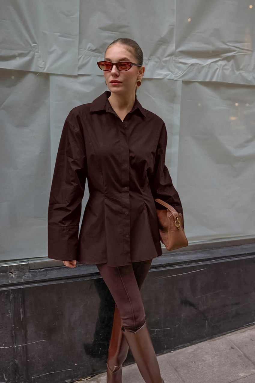 Pintuck Waist Collared Blouse