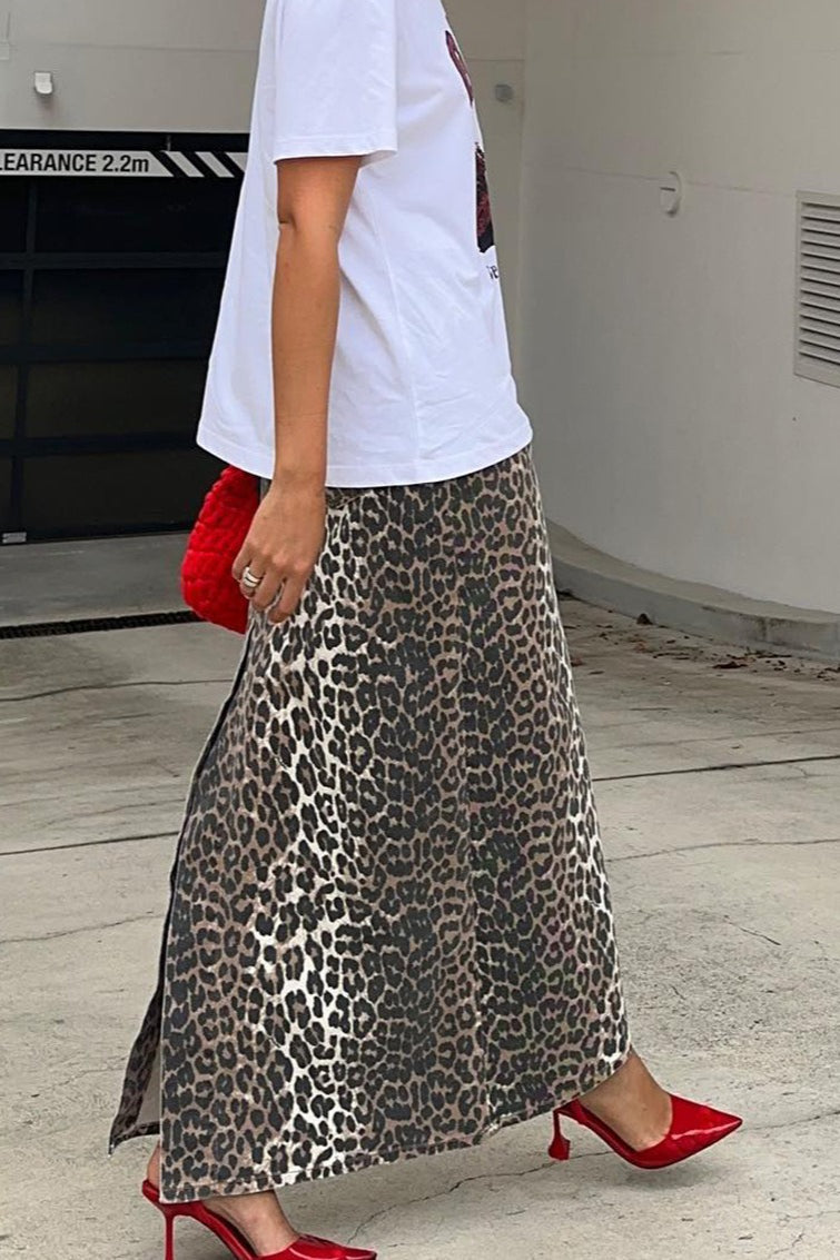Leopard-Print Front-Slit Maxi Skirt