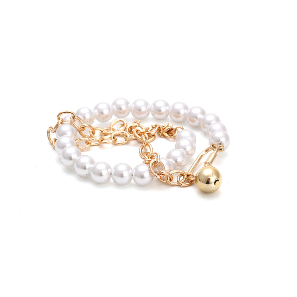 Pearl Lock Metal Stitching Necklace