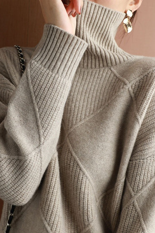 PrincessAce Diamond Pattern Turtleneck Long-Sleeve Sweater