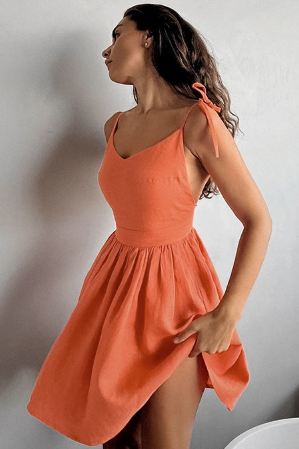 Black Linen V-Neck Cami Mini Dress
