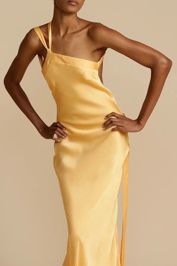 Satin One Shoulder Bias Cut Mermaid Gown - View 2