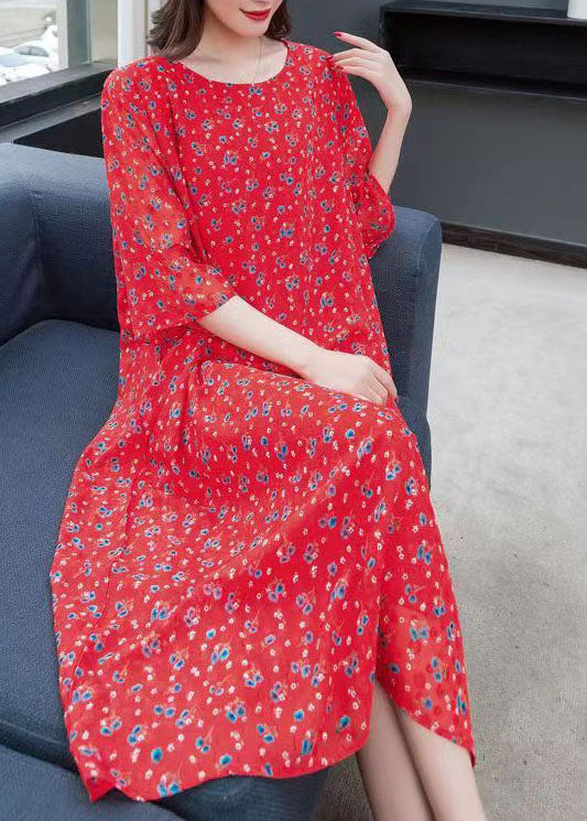Ditsy Floral Print Chiffon Round Neck A-Line Midi Dress - View 4