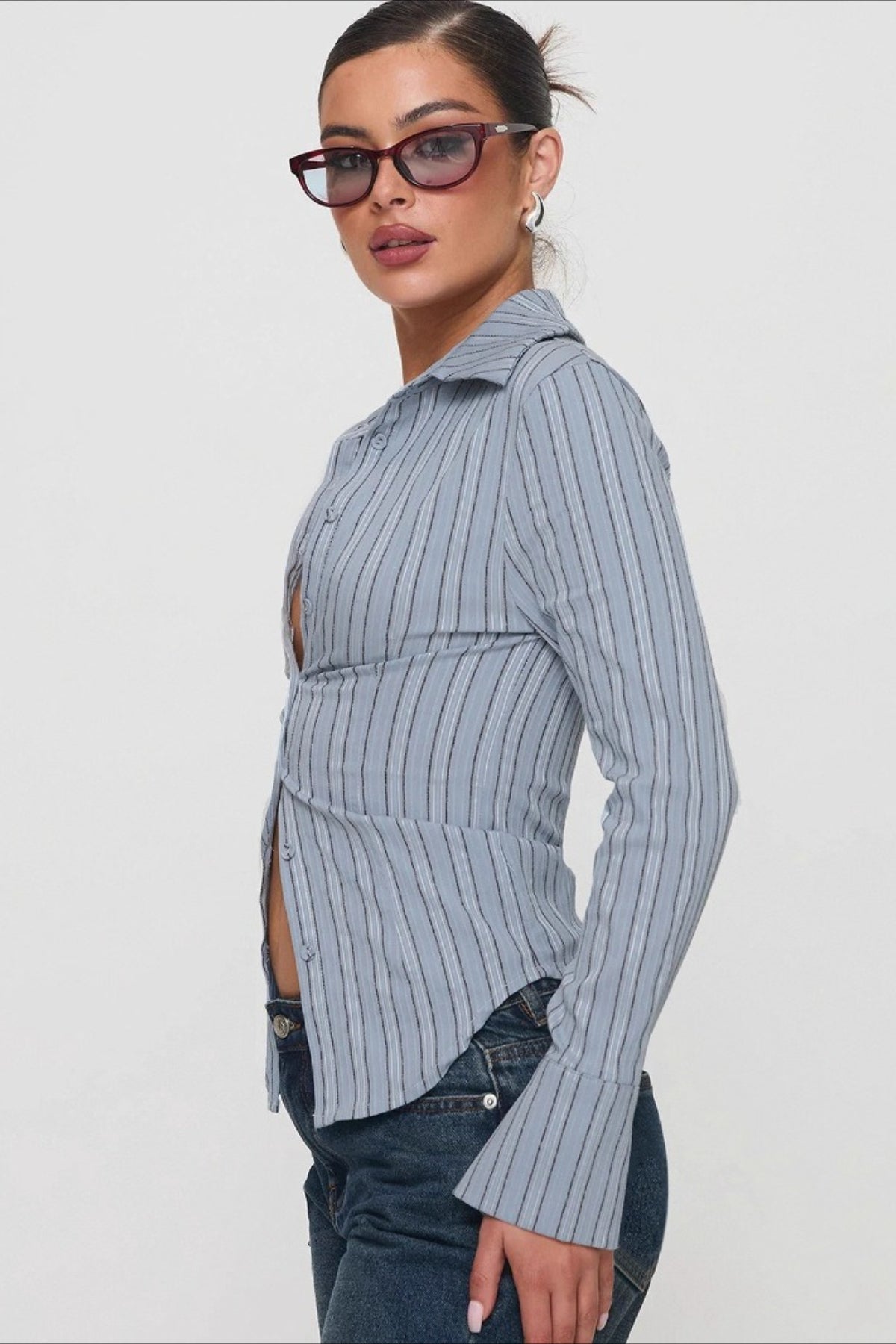 Urban Striped Waist Tie Blouse