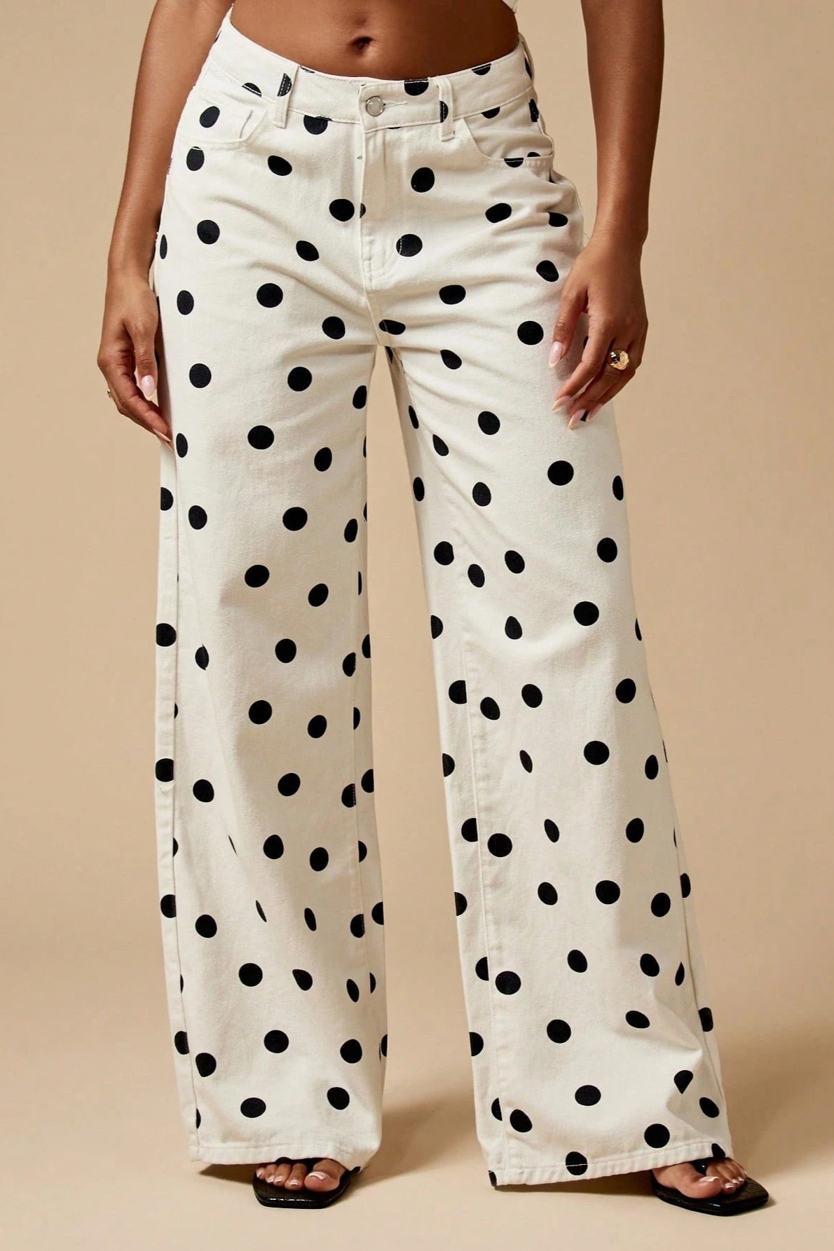 Polka Dot Wide Leg Denim Pants