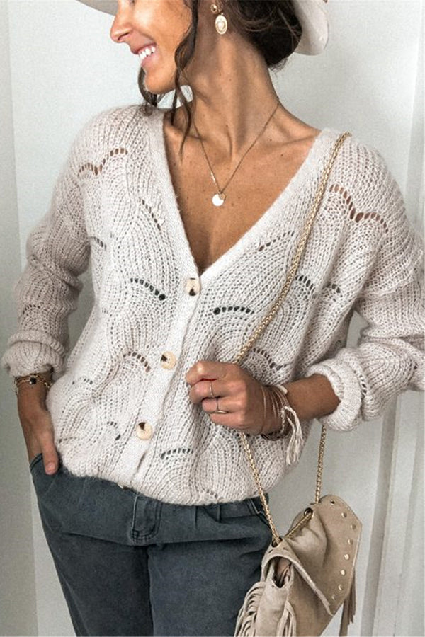 Chic V-neck Long Sleeve Knitted Cardigan for Stylish Comfort