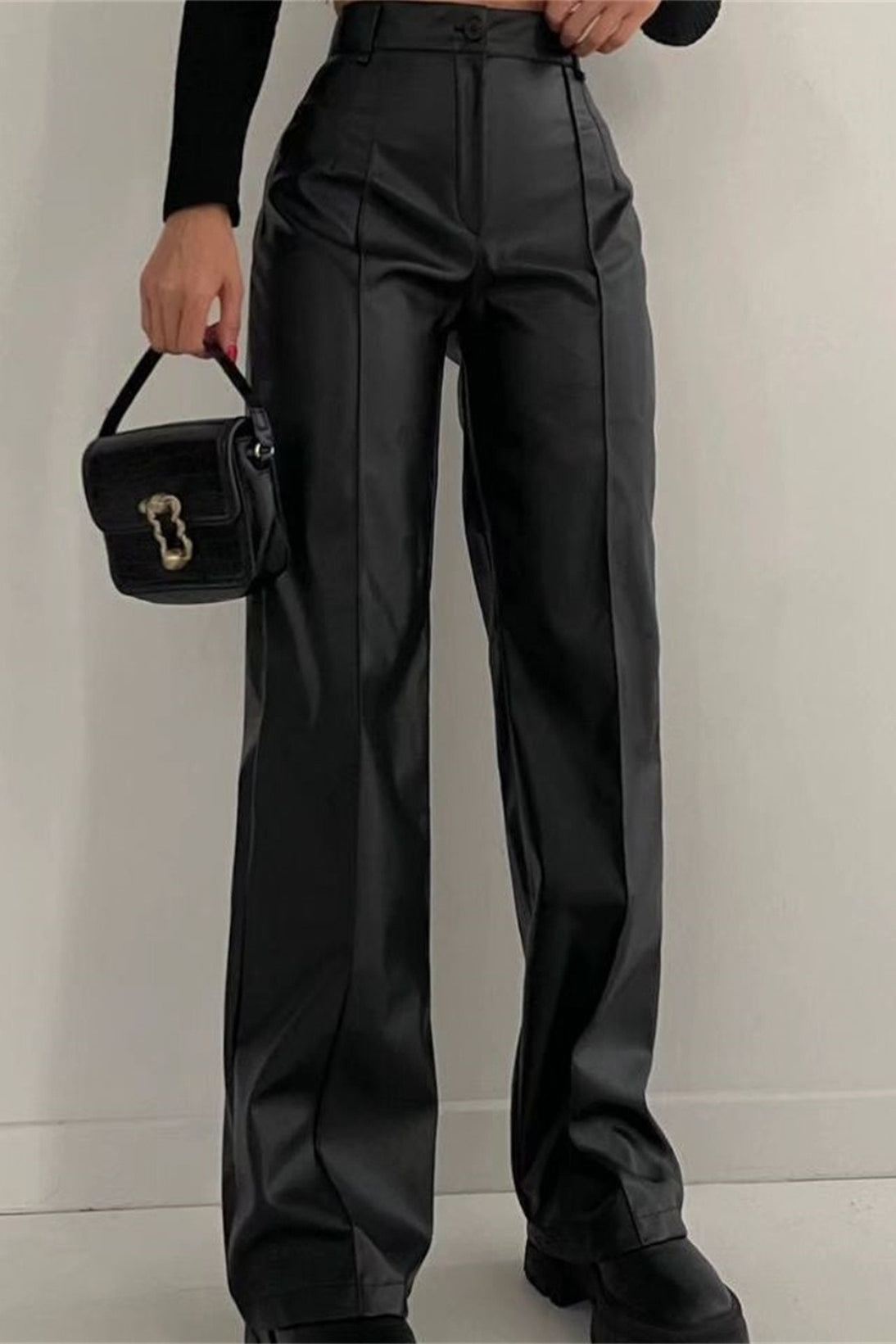 Slimming Straight PU Cool Fashion Casual Pants